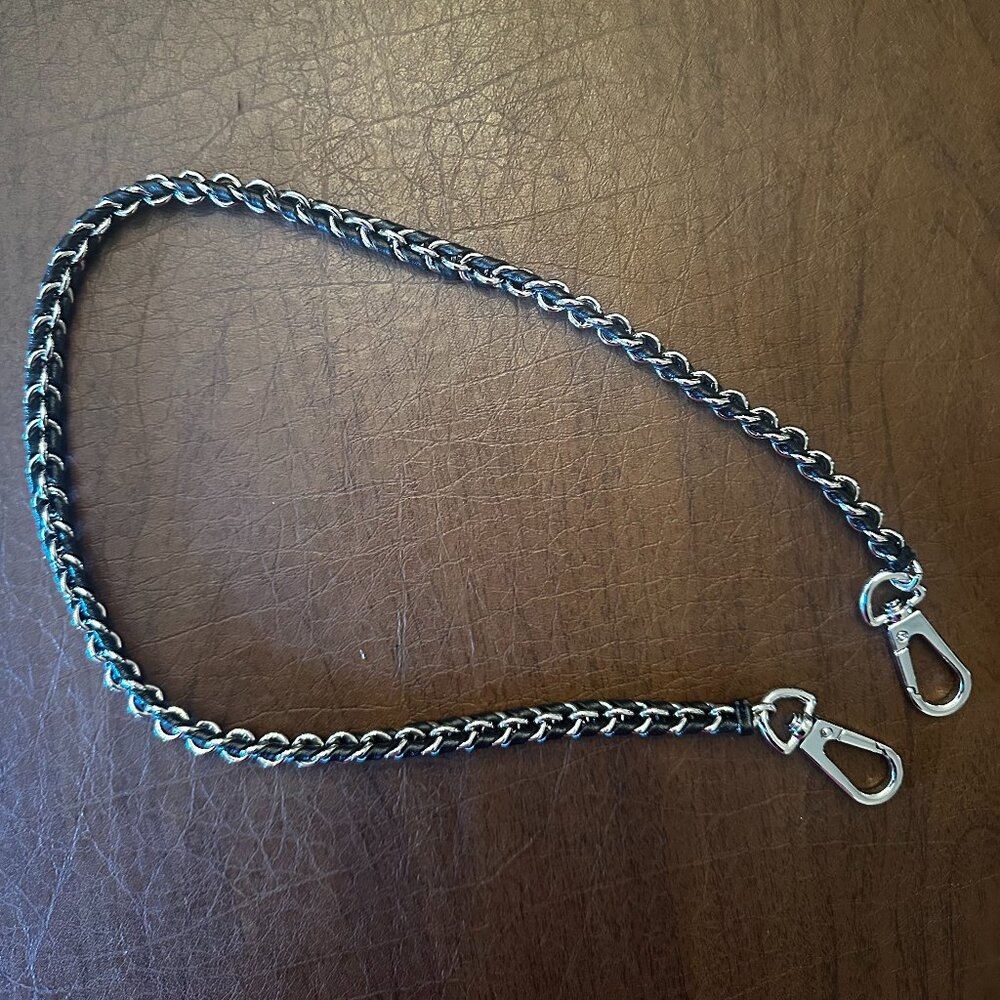 Parker Thatch Shoulder Strap - Black Leather and Silver Chain